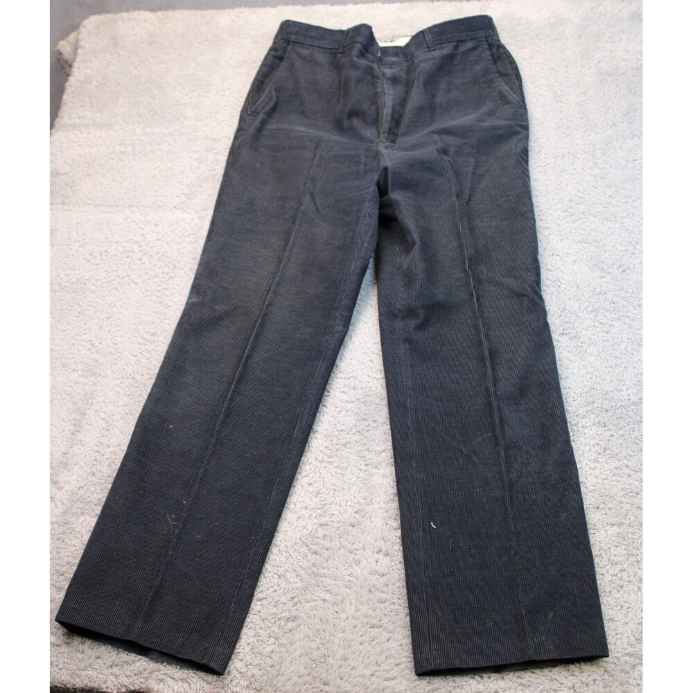Haggar Men's 34x32 Navy Blue Corduroy Flat Front Straight Leg Pants Cotton Blend